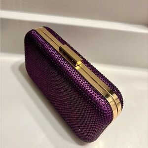 Pretty in purple evening clutch full embellished with gold detail exterior